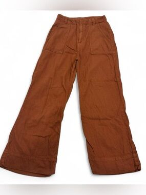 Free People Rust Wide Leg Utility Crop Pants Boho Workwear 100% Cotton Size 2